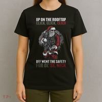 Santa Claus On The Rooftop Funny Tactical Safety Christmas T-Shirt thumb 4