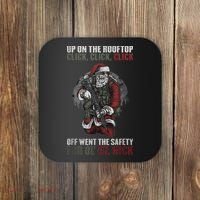 Santa Claus On The Rooftop Funny Tactical Safety Christmas Coaster thumb 0