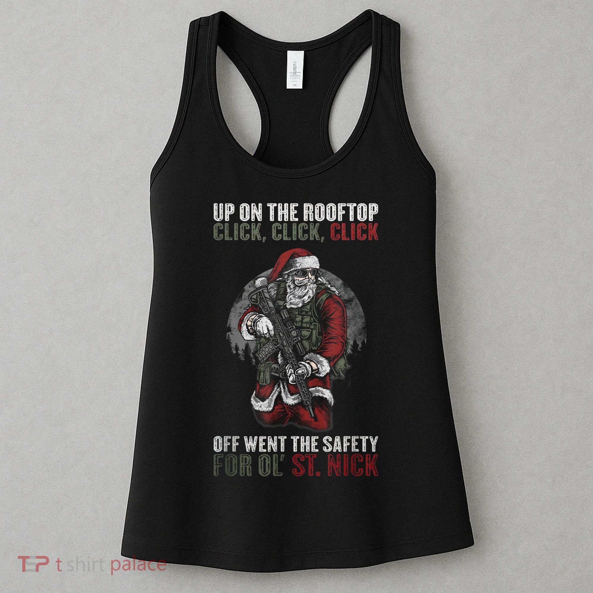 Santa Claus On The Rooftop Funny Tactical Safety Christmas Women's Tank Top