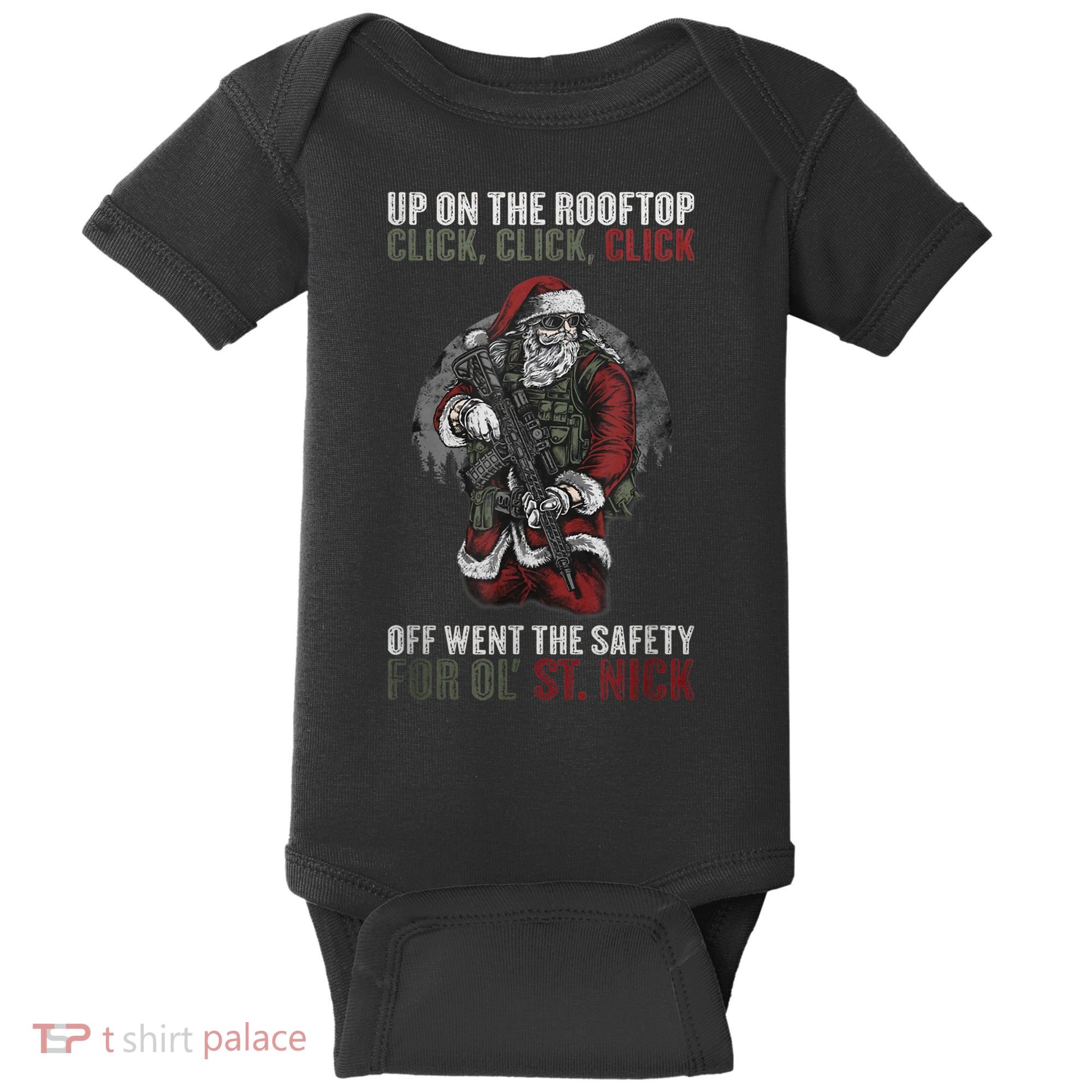 Santa Claus On The Rooftop Funny Tactical Safety Christmas Baby Bodysuit