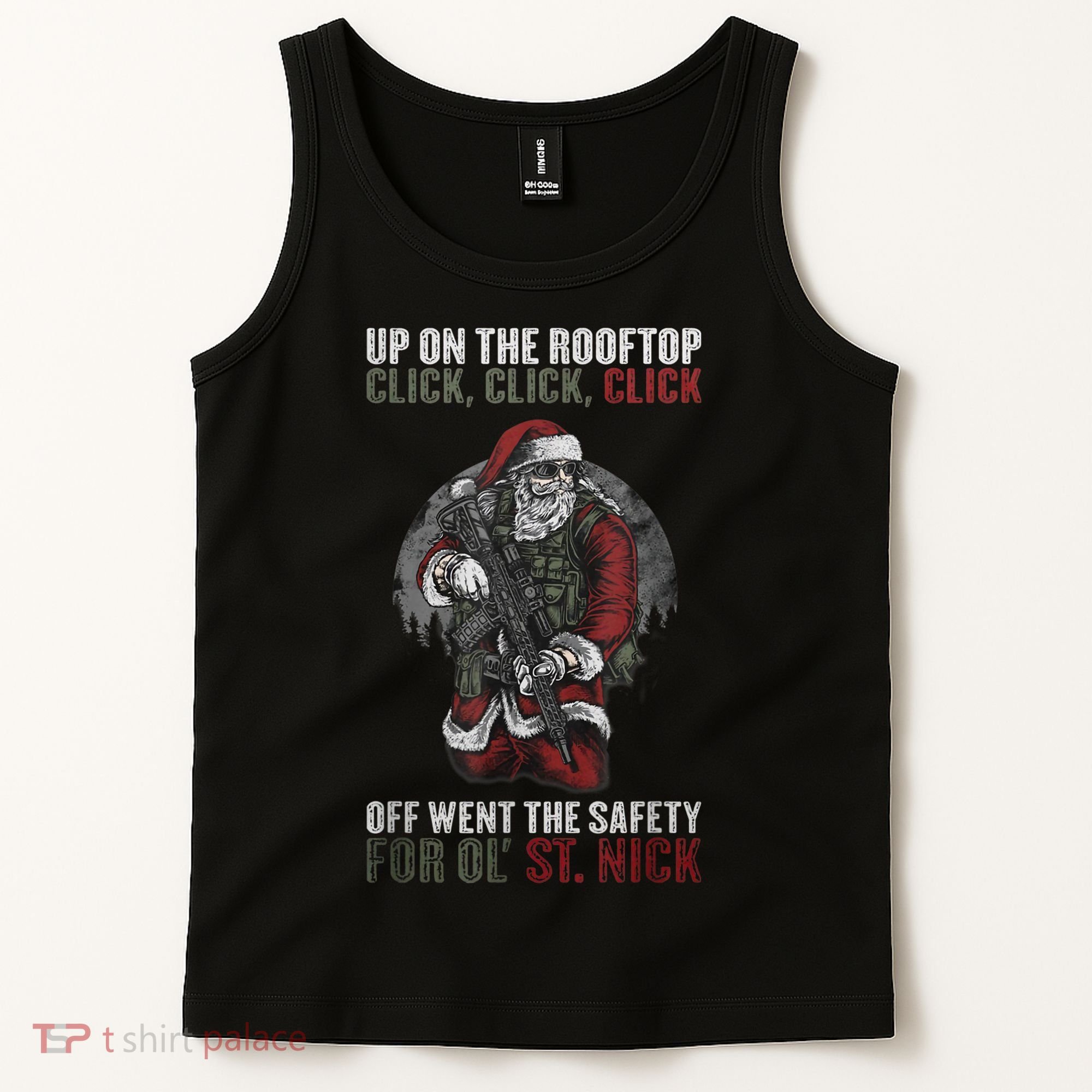 Santa Claus On The Rooftop Funny Tactical Safety Christmas Tank Top