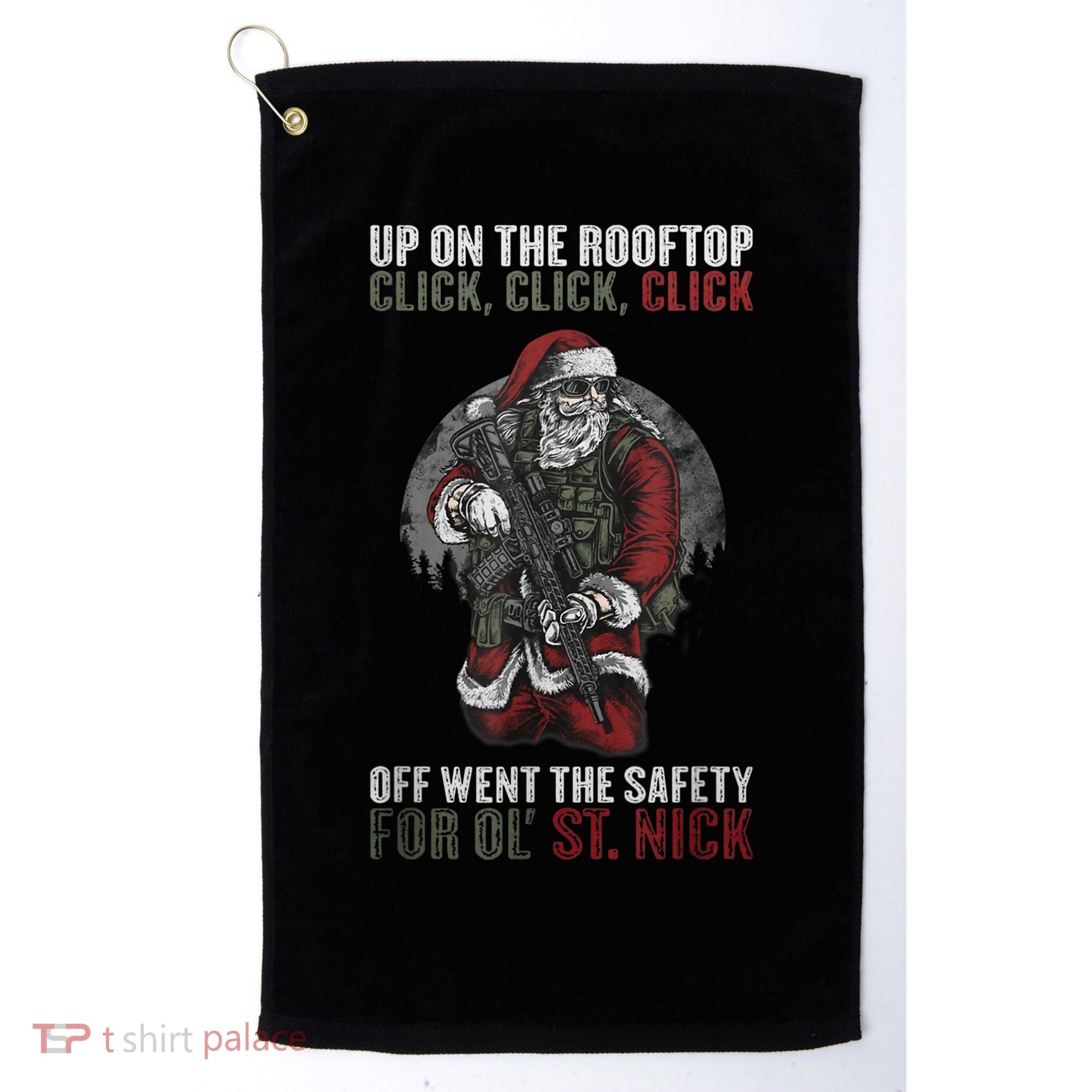 Santa Claus On The Rooftop Funny Tactical Safety Christmas Golf Towel