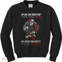 Santa Claus On The Rooftop Funny Tactical Safety Christmas Kids Sweatshirt thumb 0