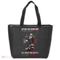 Santa Claus On The Rooftop Funny Tactical Safety Christmas Tote Bag thumb 0