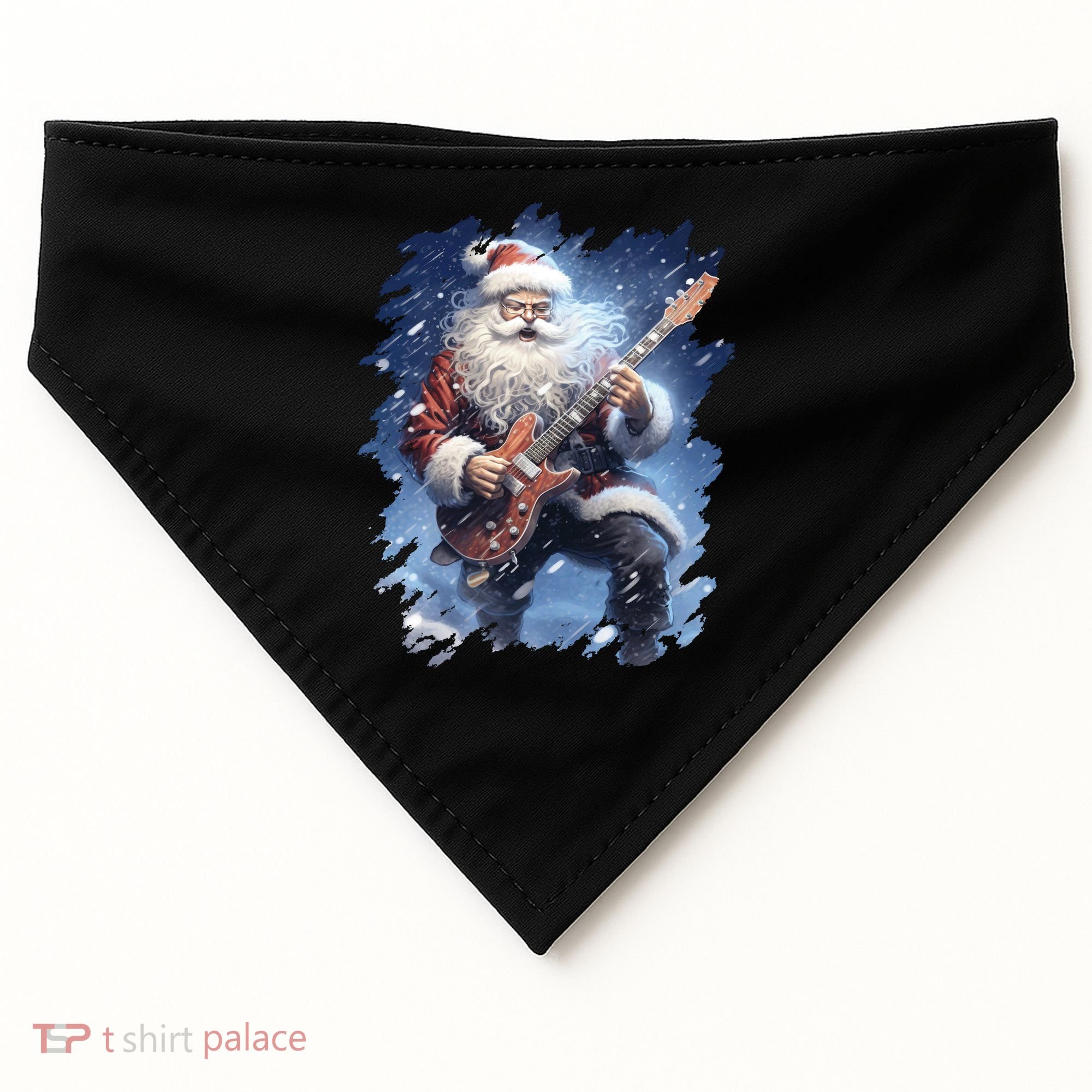 Santa Claus Playing Guitar USA-Made Doggie Bandana