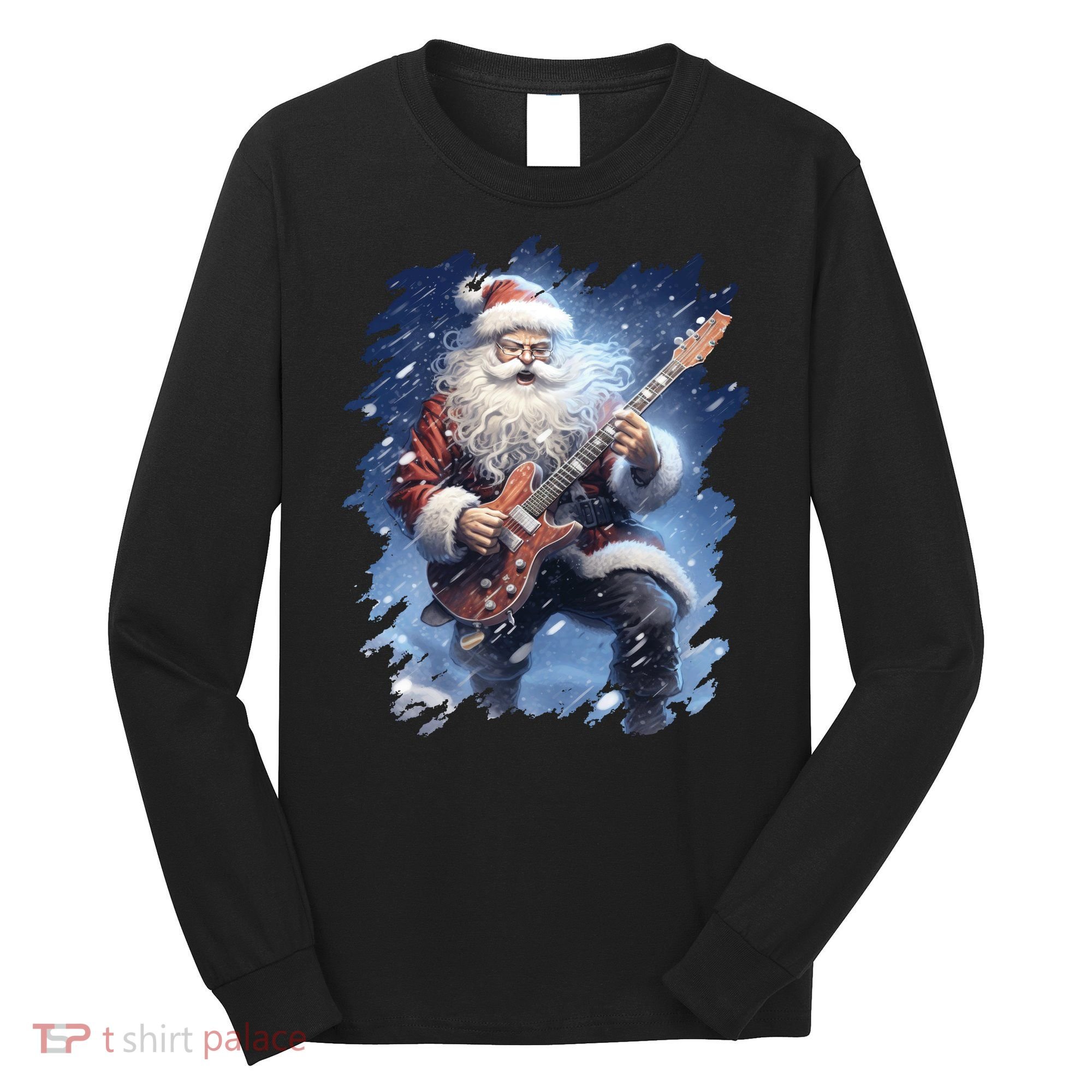 Santa Claus Playing Guitar Long Sleeve Shirt