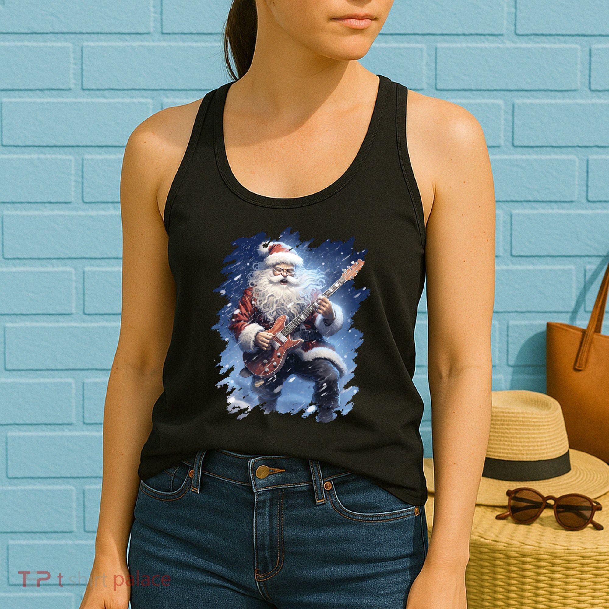 Santa Claus Playing Guitar Women's Tank Top
