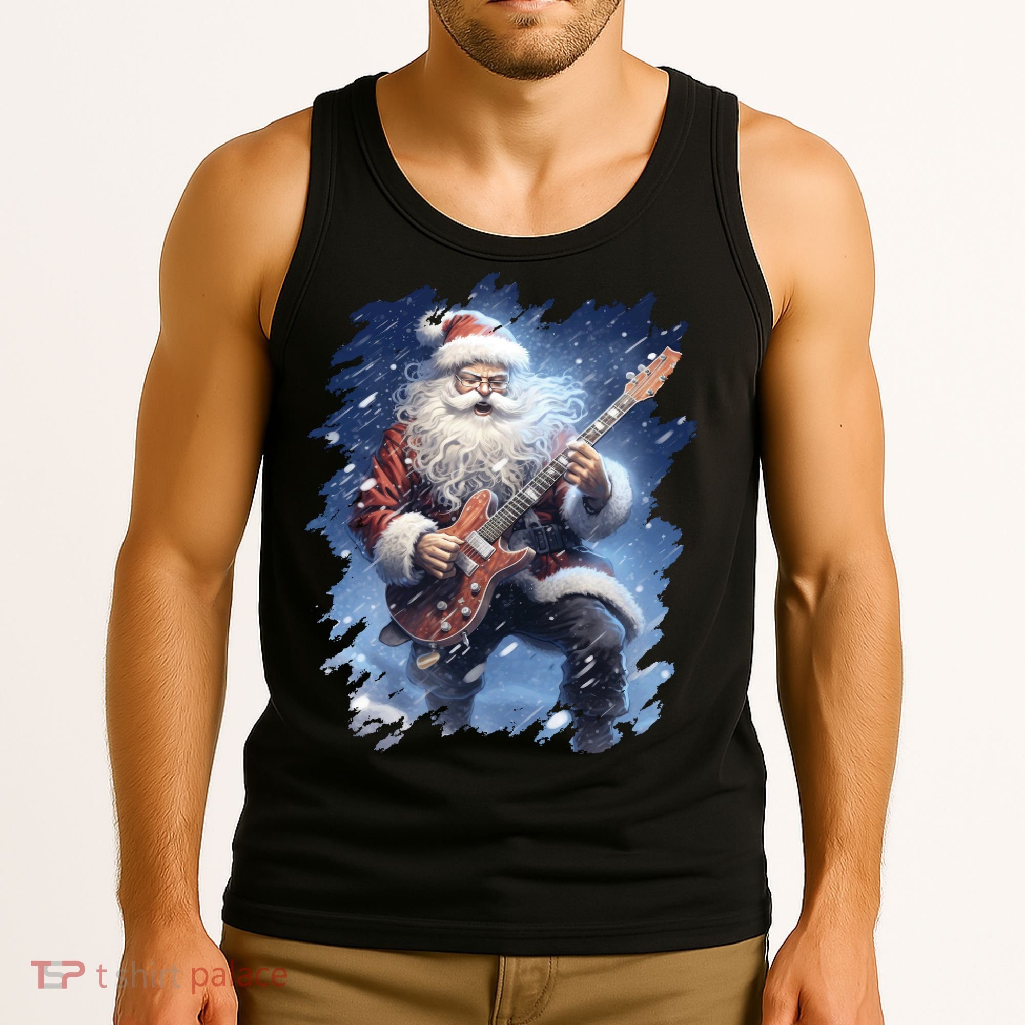 Santa Claus Playing Guitar Tank Top