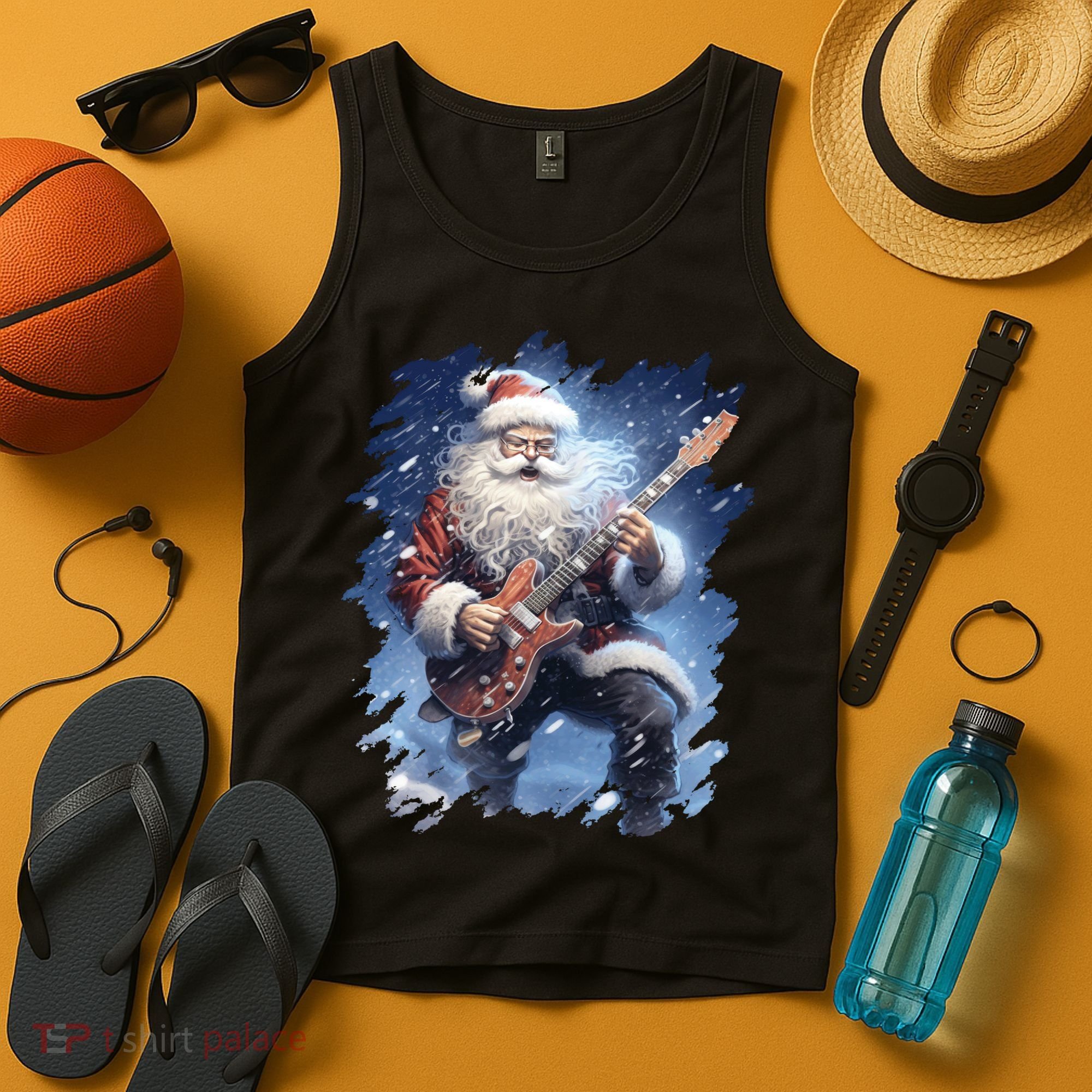 Santa Claus Playing Guitar Tank Top