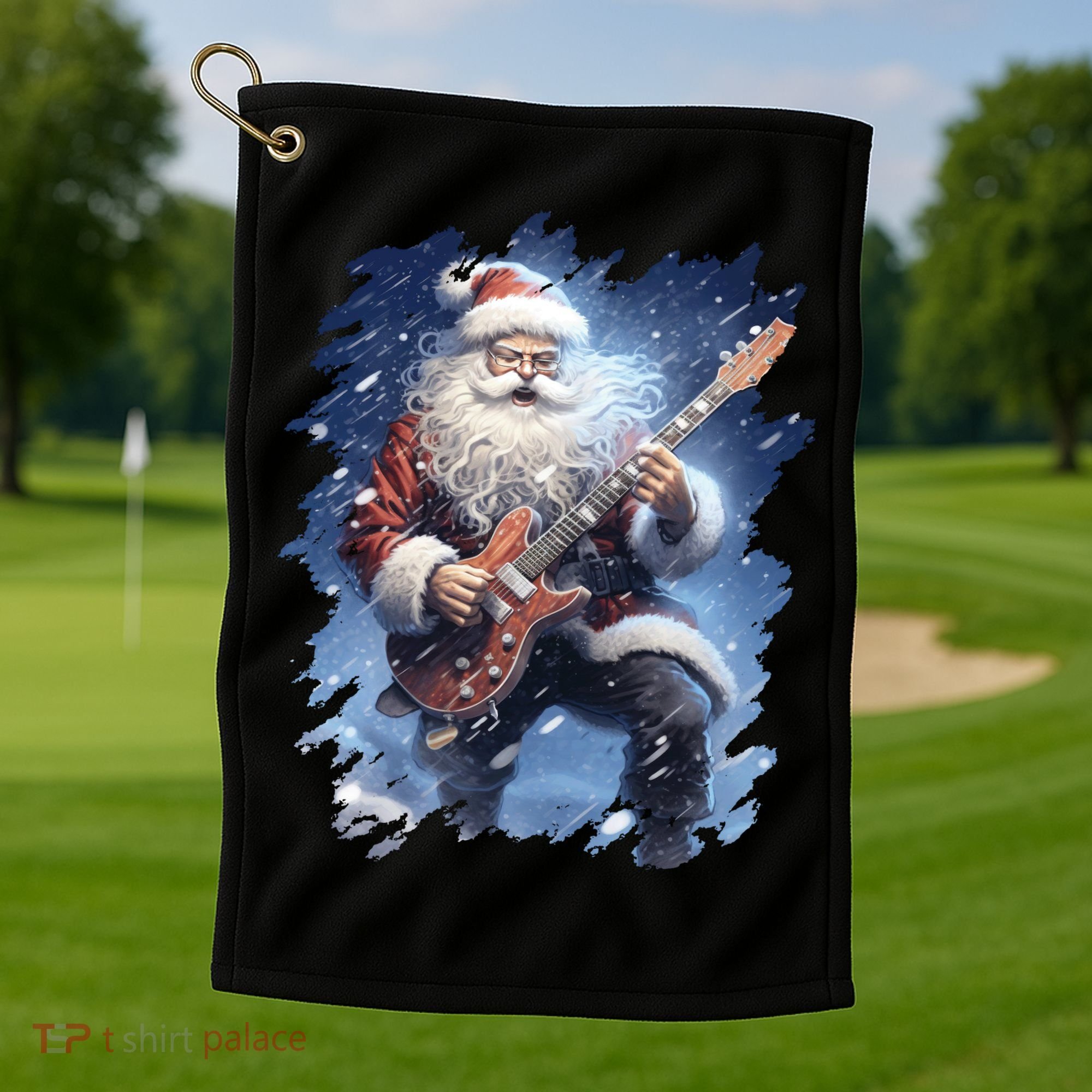 Santa Claus Playing Guitar Golf Towel