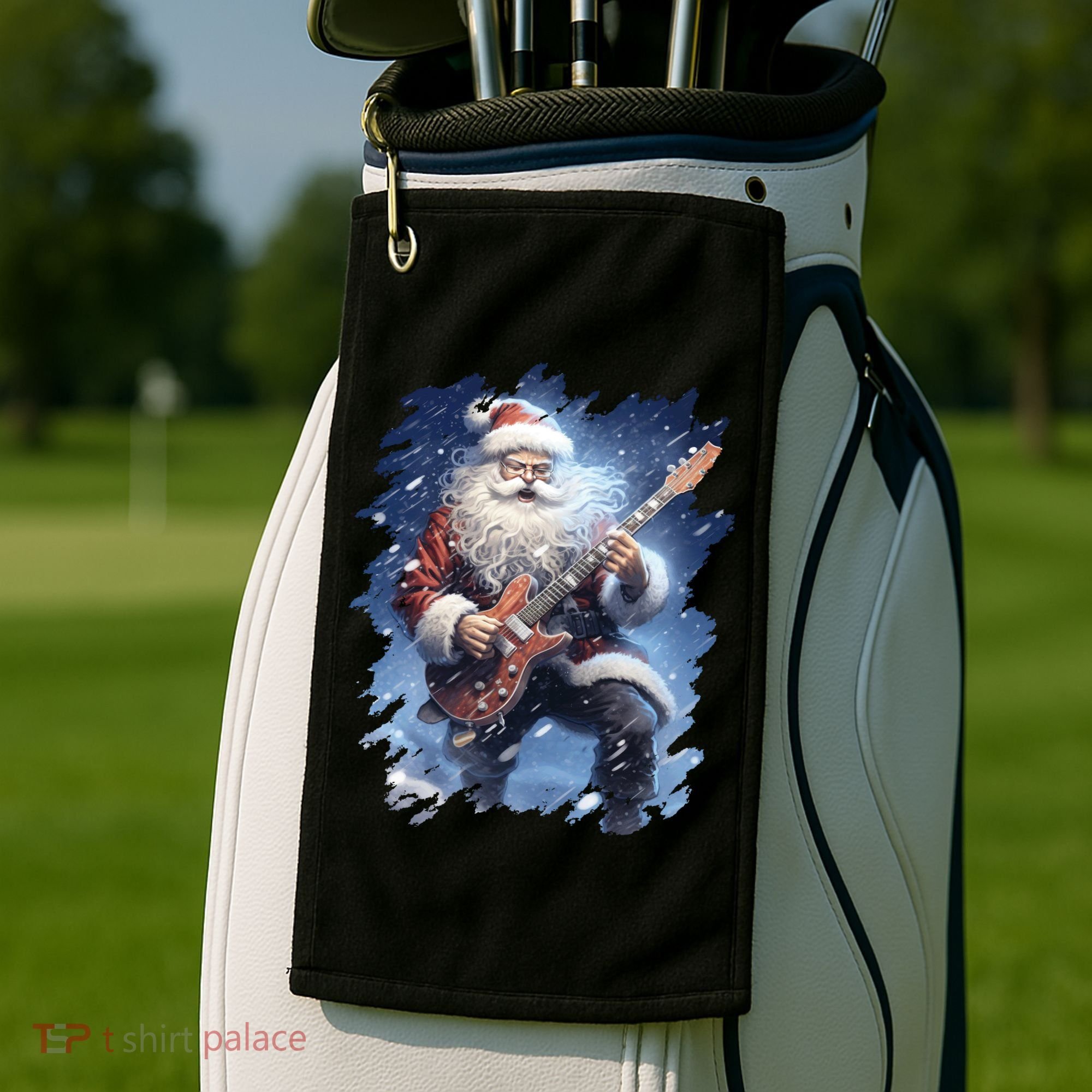 Santa Claus Playing Guitar Golf Towel