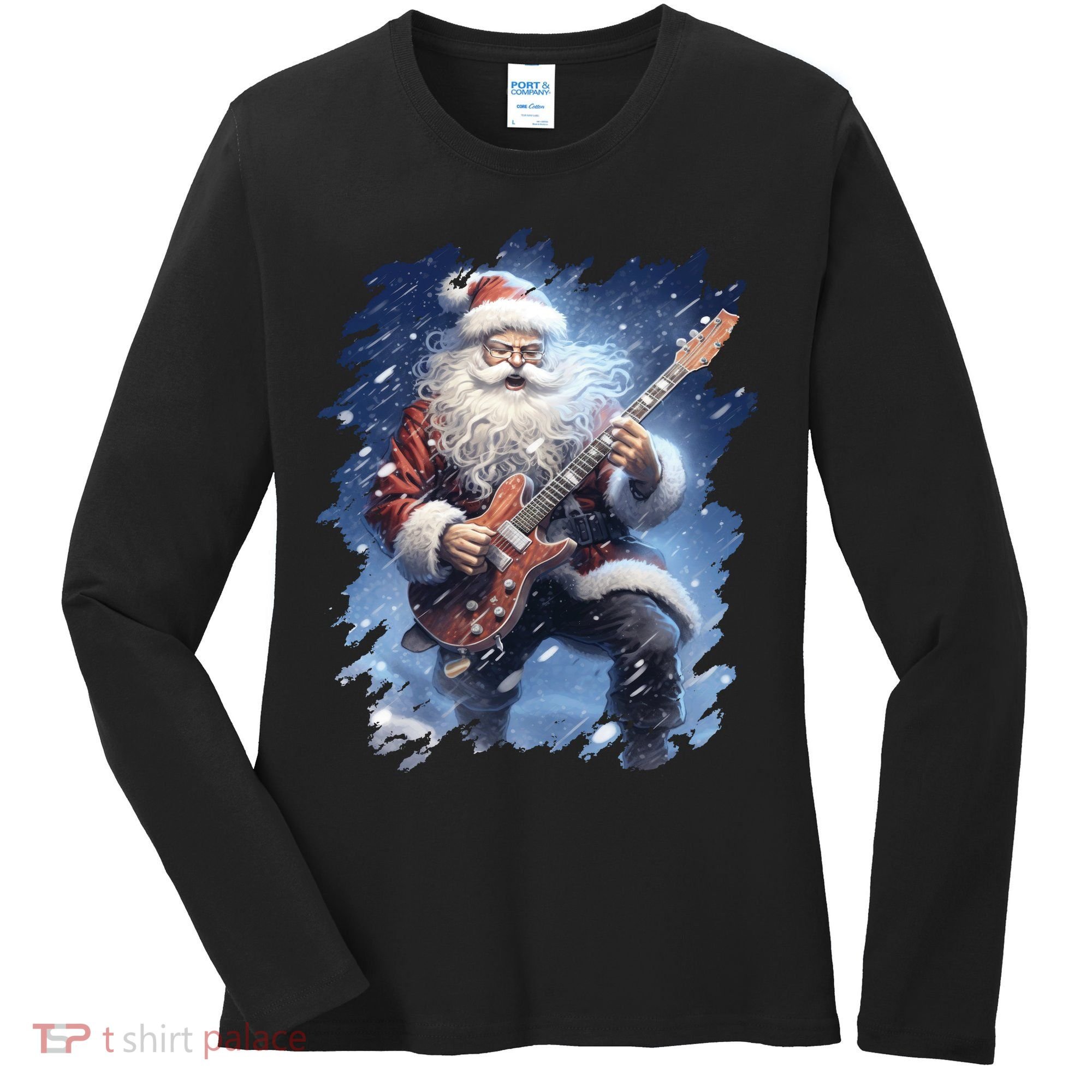 Santa Claus Playing Guitar Women's Long Sleeve Shirt