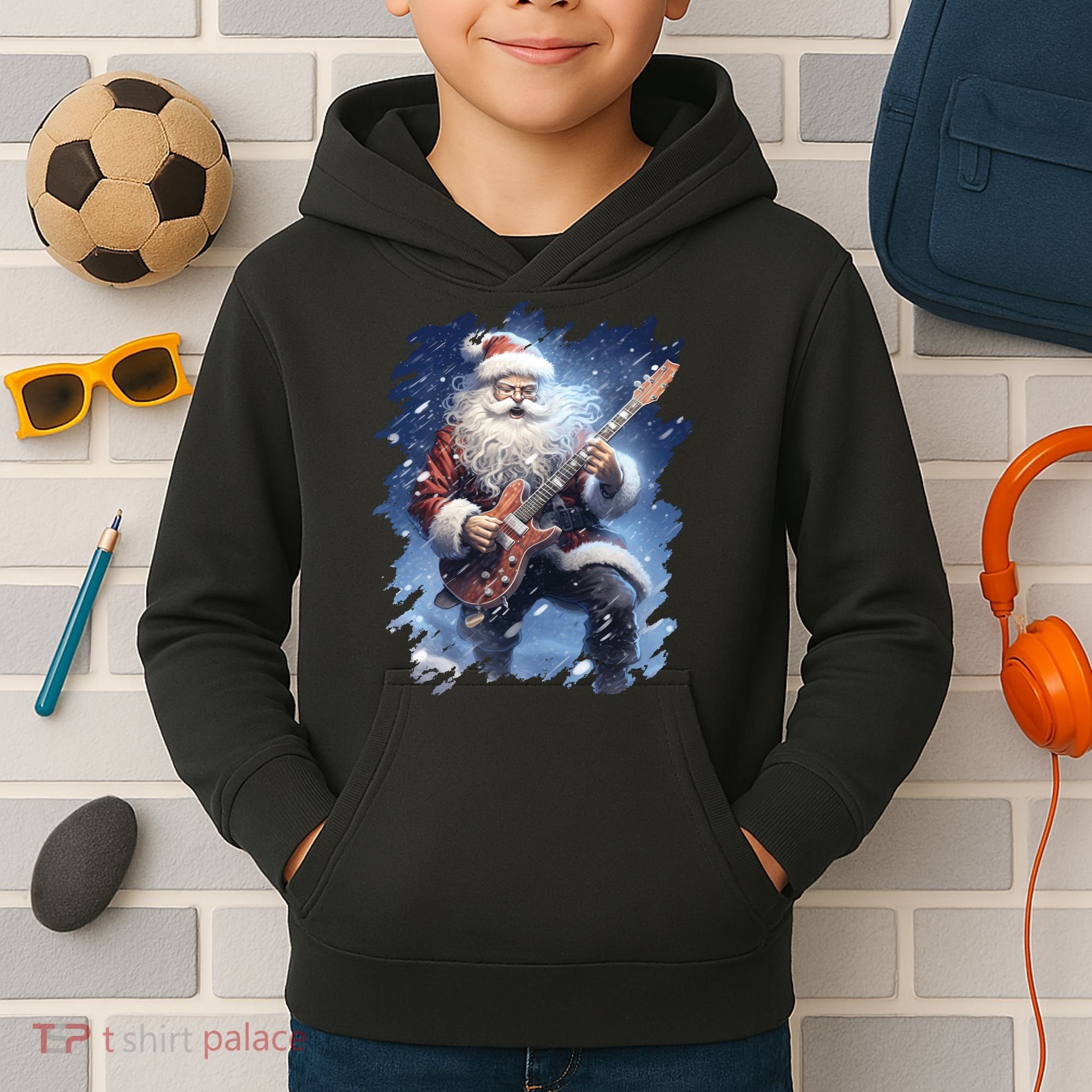 Santa Claus Playing Guitar Kids Hoodie