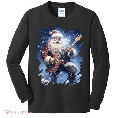 Santa Claus Playing Guitar Kids Long Sleeve Shirt