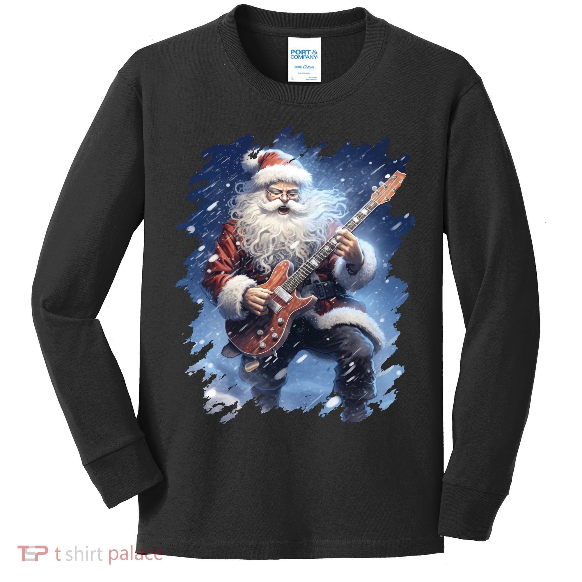 Santa Claus Playing Guitar Kids Long Sleeve Shirt
