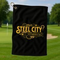 Steel City Pittsburgh Pennsylvania 412 Home Retro Golf Towel thumb 1