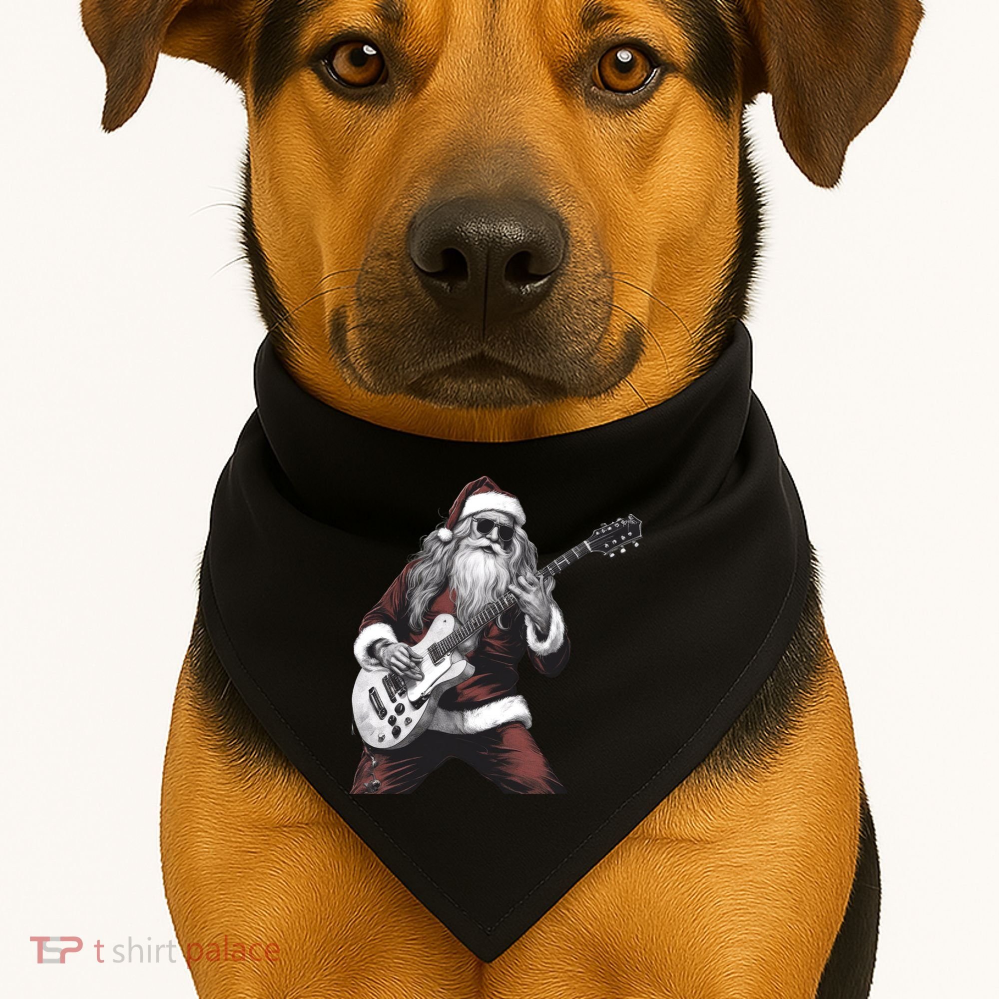 Santa Claus Playing Guitar Rock And Roll Christmas Gift USA-Made Doggie Bandana