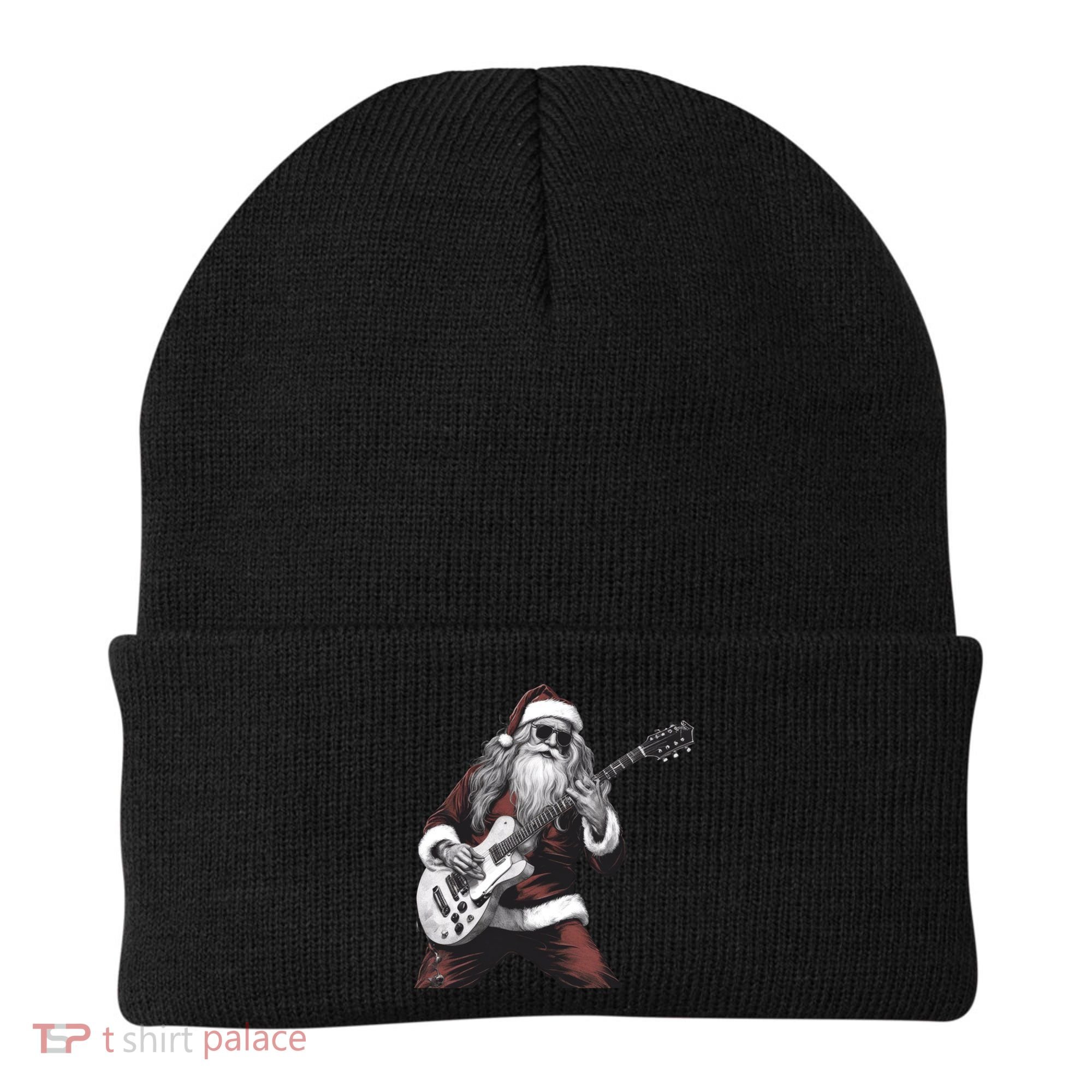 Santa Claus Playing Guitar Rock And Roll Christmas Gift Beanie