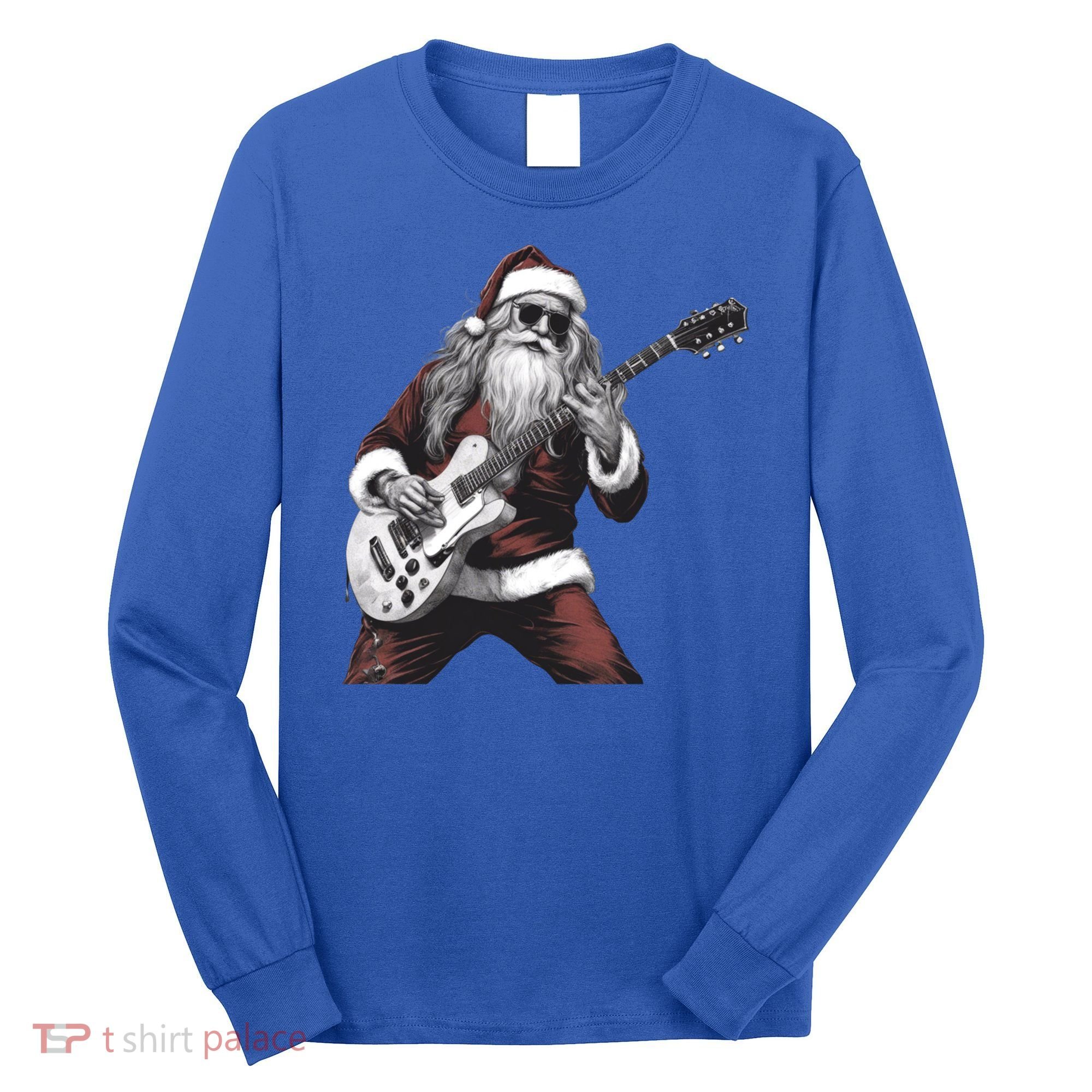 Santa Claus Playing Guitar Rock And Roll Christmas Gift Long Sleeve Shirt