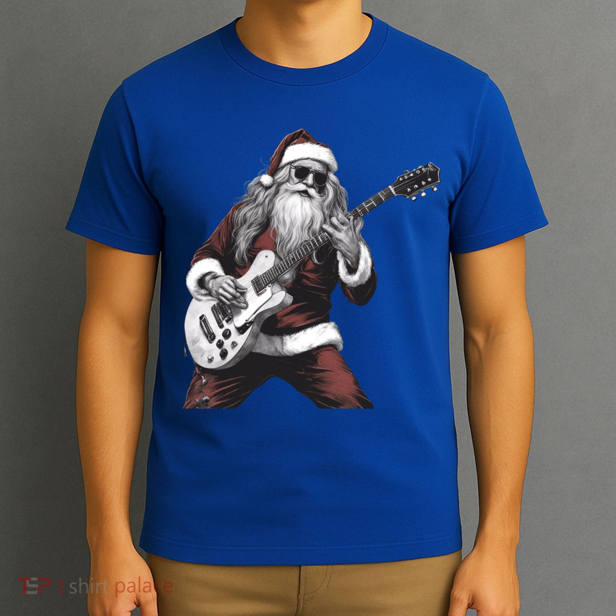 Santa Claus Playing Guitar Rock And Roll Christmas Gift T-Shirt