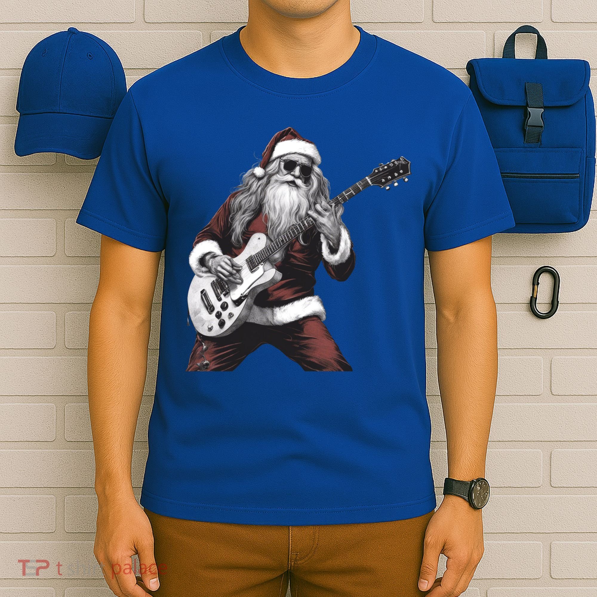 Santa Claus Playing Guitar Rock And Roll Christmas Gift T-Shirt
