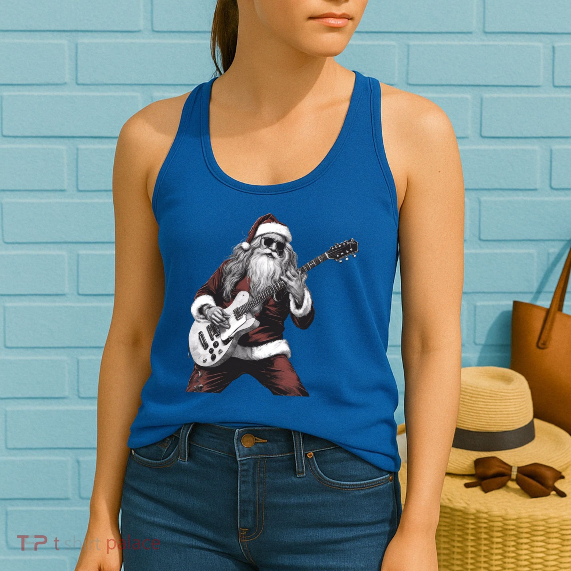 Santa Claus Playing Guitar Rock And Roll Christmas Gift Women's Tank Top