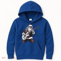 Santa Claus Playing Guitar Rock And Roll Christmas Gift Kids Hoodie thumb 0