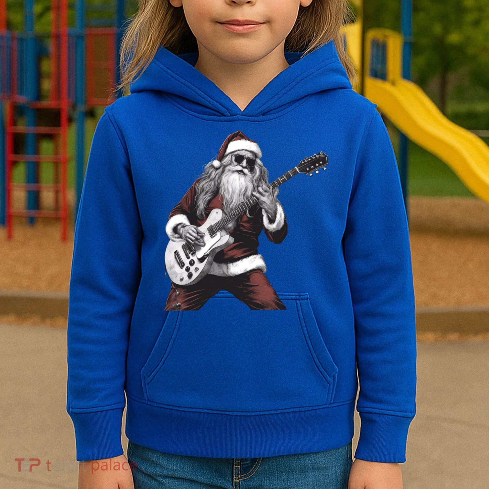 Santa Claus Playing Guitar Rock And Roll Christmas Gift Kids Hoodie