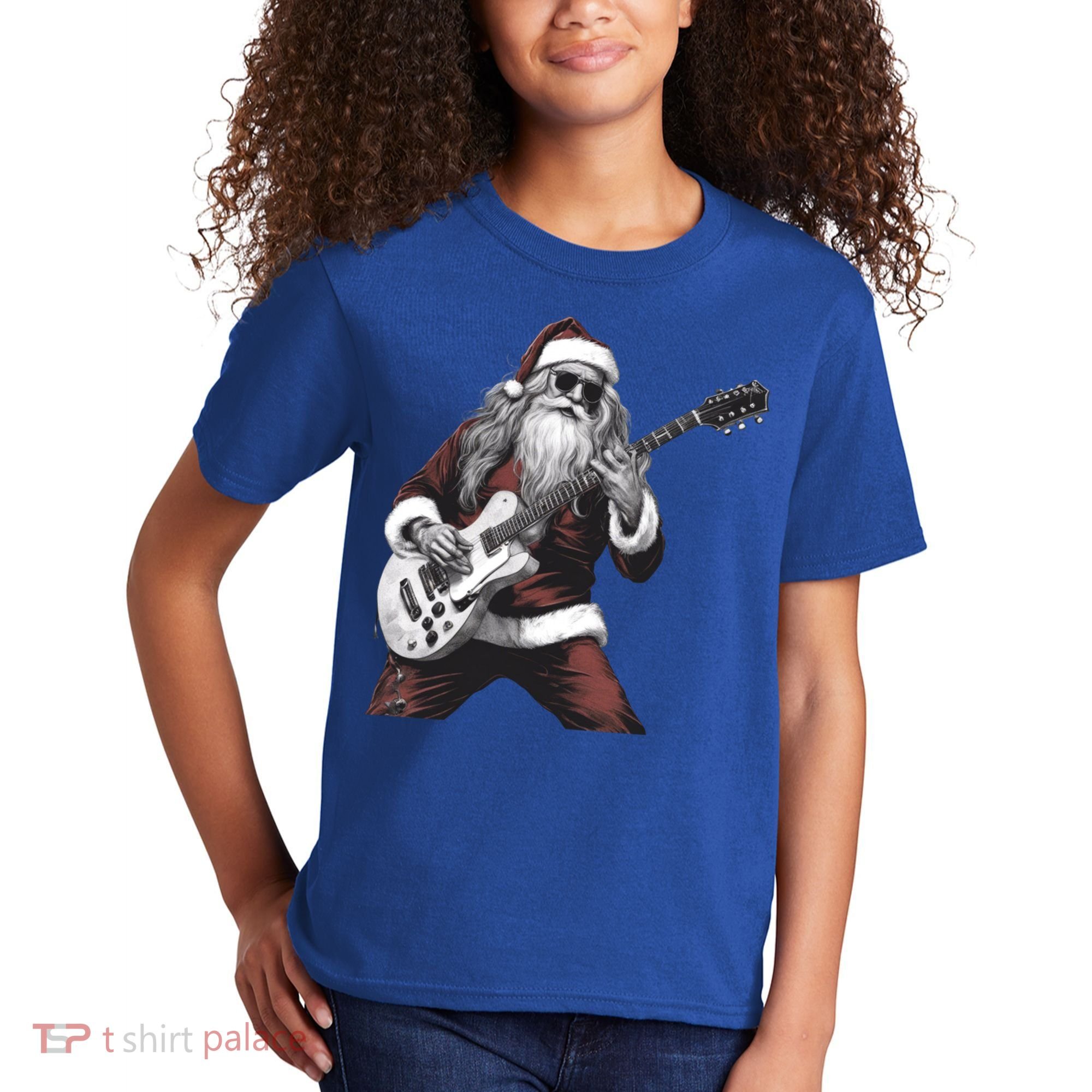 Santa Claus Playing Guitar Rock And Roll Christmas Gift Kids T-Shirt