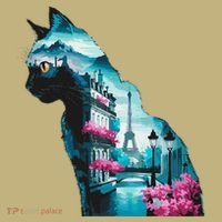 Stunning Cat Paris Landscape Silhouette Artwork Polo thumb 2