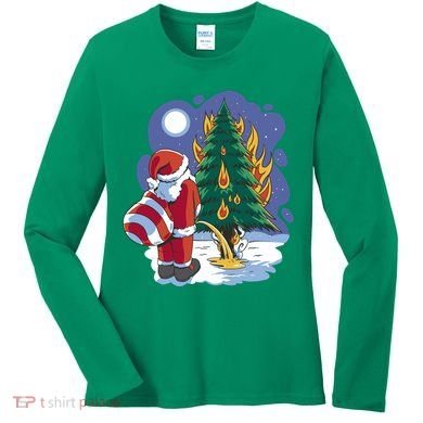 Santa Claus Pissing On Tree Women's Long Sleeve Shirt