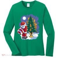 Santa Claus Pissing On Tree Women's Long Sleeve Shirt thumb 0