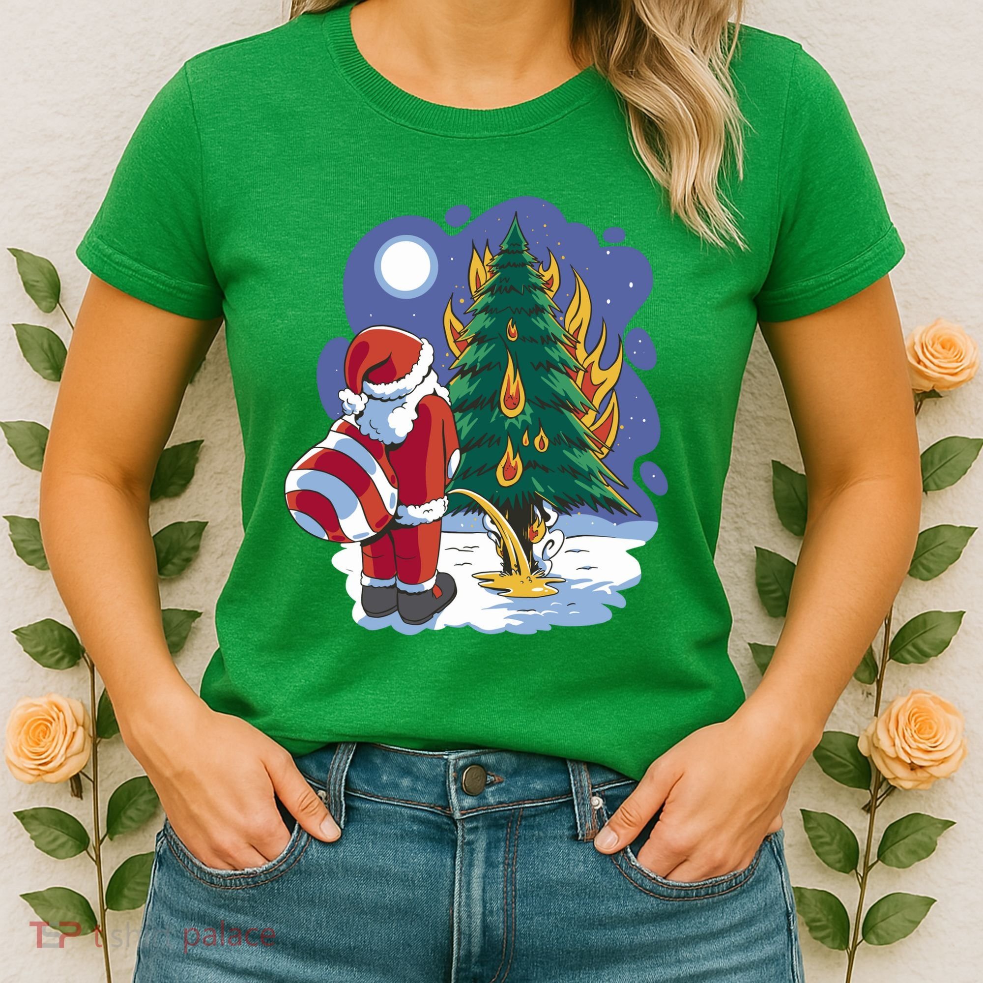 Santa Claus Pissing On Tree Women's T-Shirt