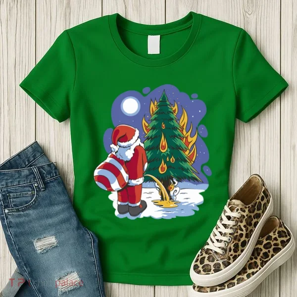 Santa Claus Pissing On Tree Women's T-Shirt