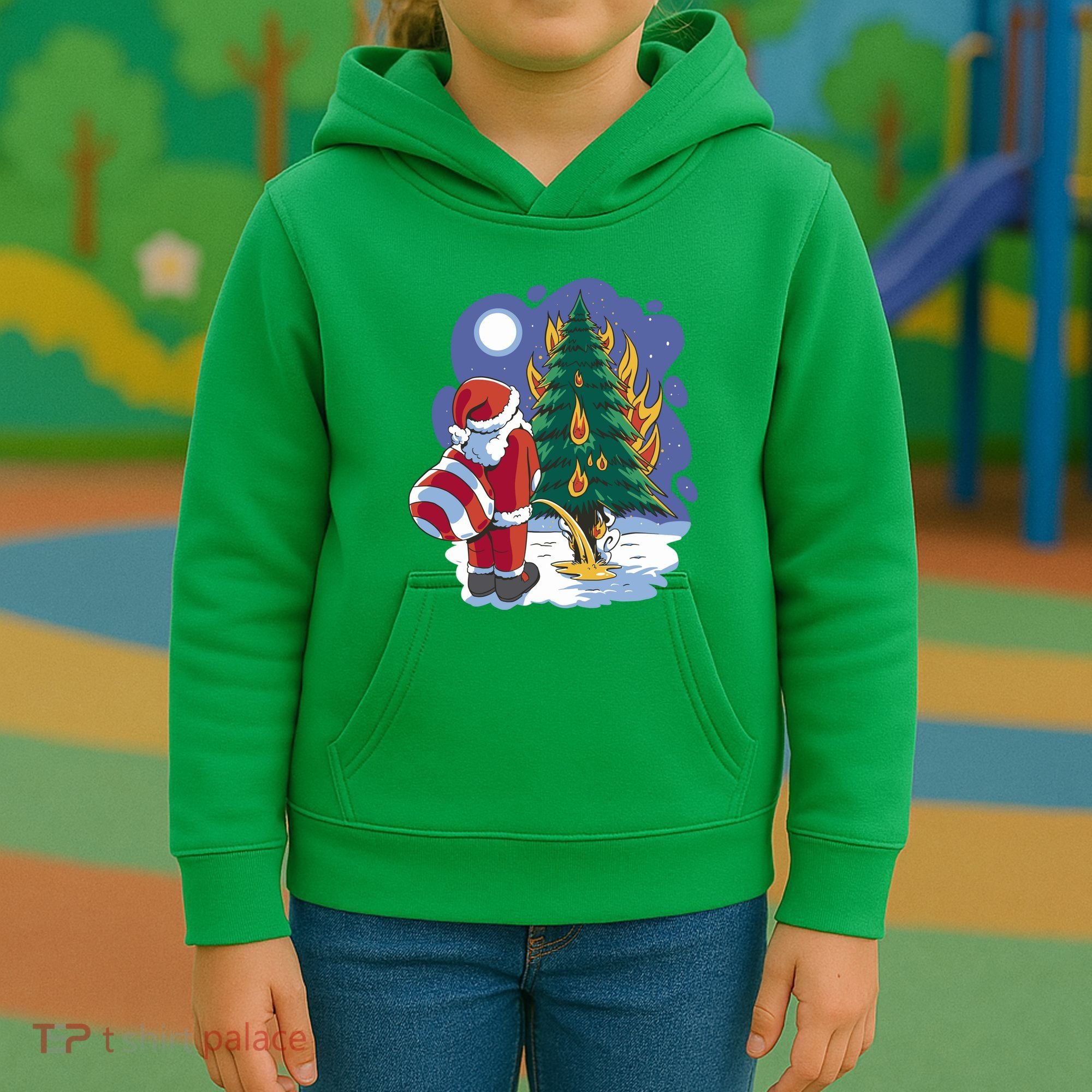 Santa Claus Pissing On Tree Kids Hoodie