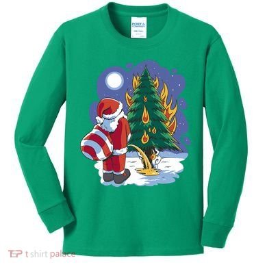 Santa Claus Pissing On Tree Kids Long Sleeve Shirt