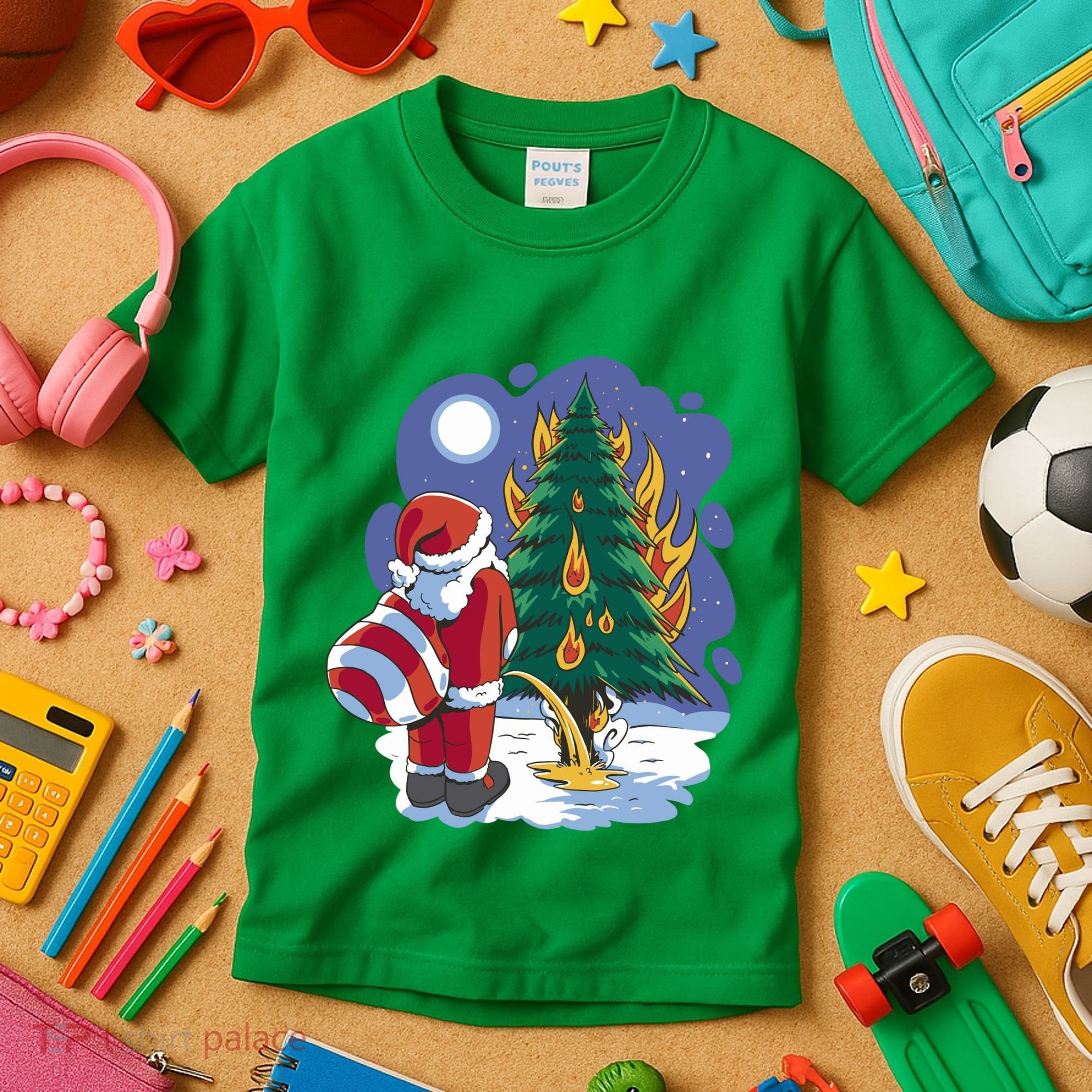 Santa Claus Pissing On Tree Kids T-Shirt
