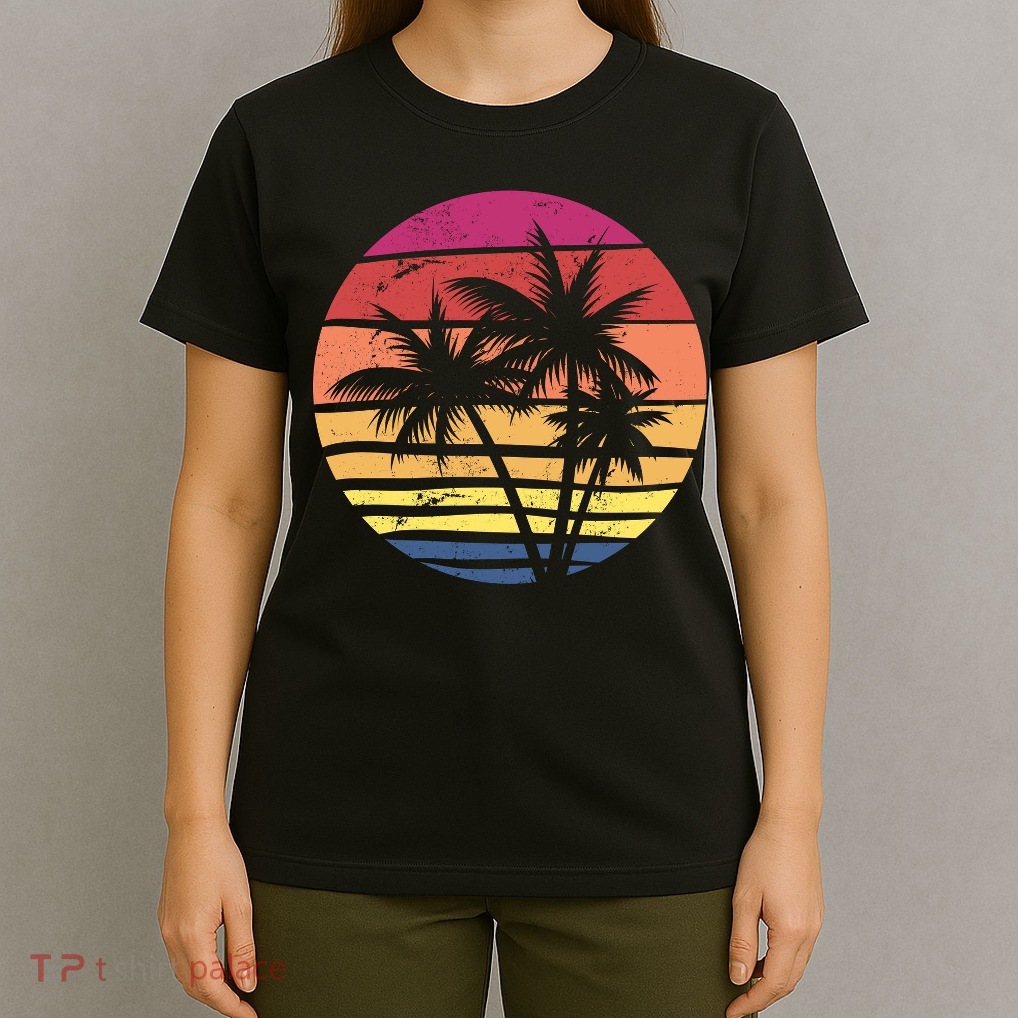 Summer Colorful Palm Tree Retro Sunset T-Shirt