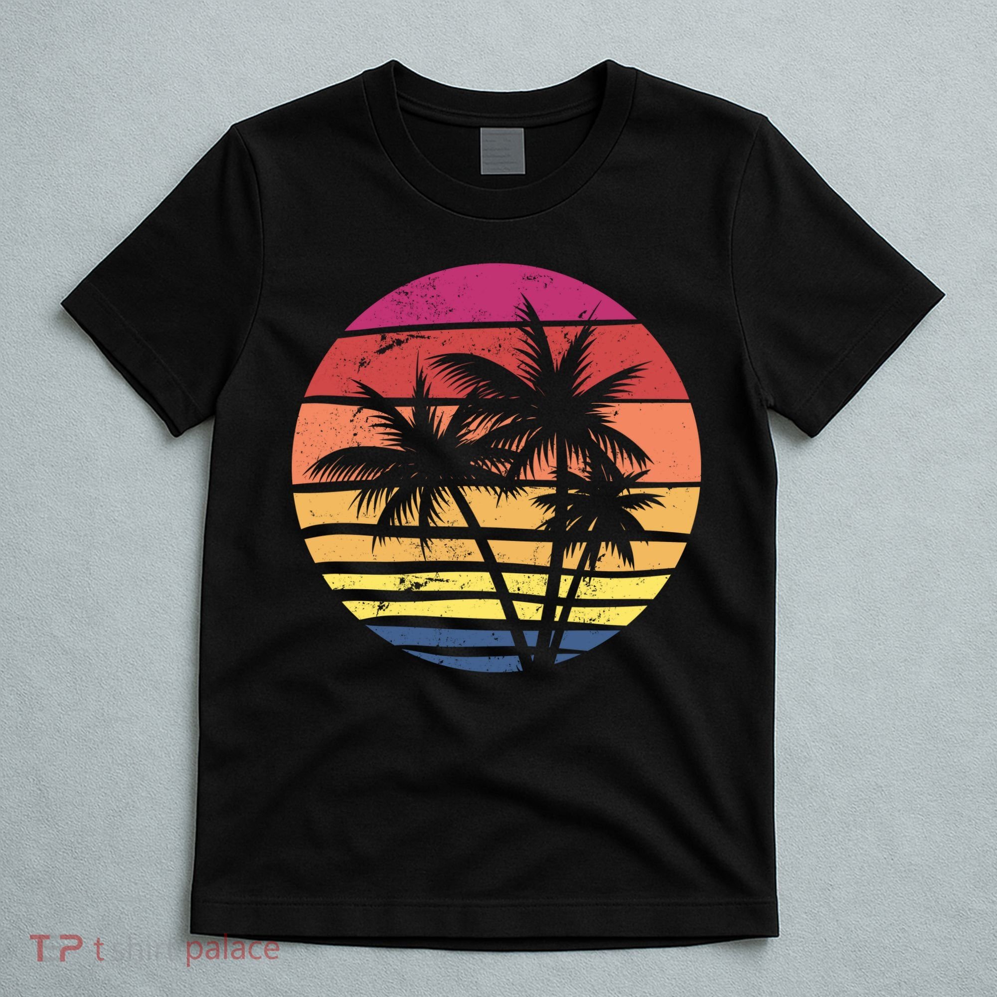 Summer Colorful Palm Tree Retro Sunset T-Shirt