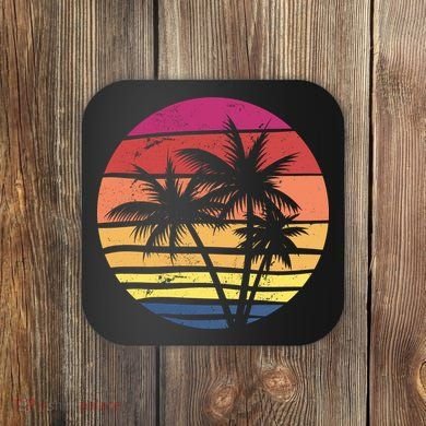 Summer Colorful Palm Tree Retro Sunset Coaster
