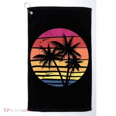Summer Colorful Palm Tree Retro Sunset Golf Towel