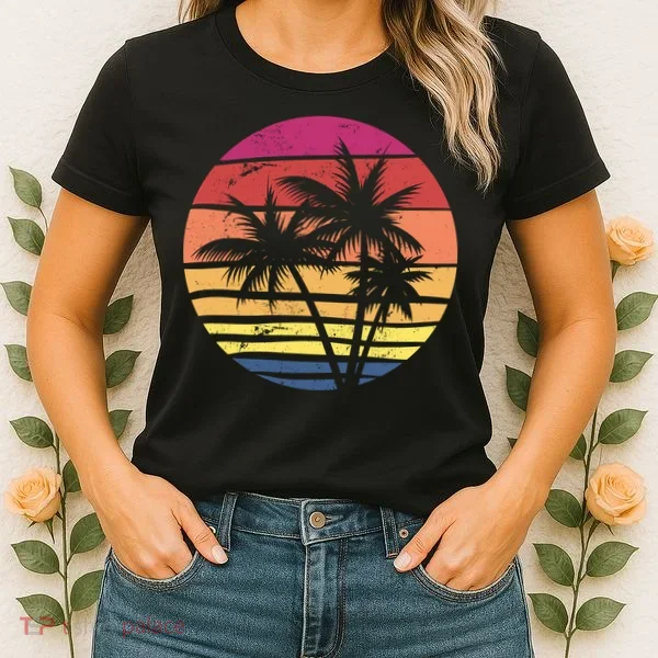 Summer Colorful Palm Tree Retro Sunset Women's T-Shirt