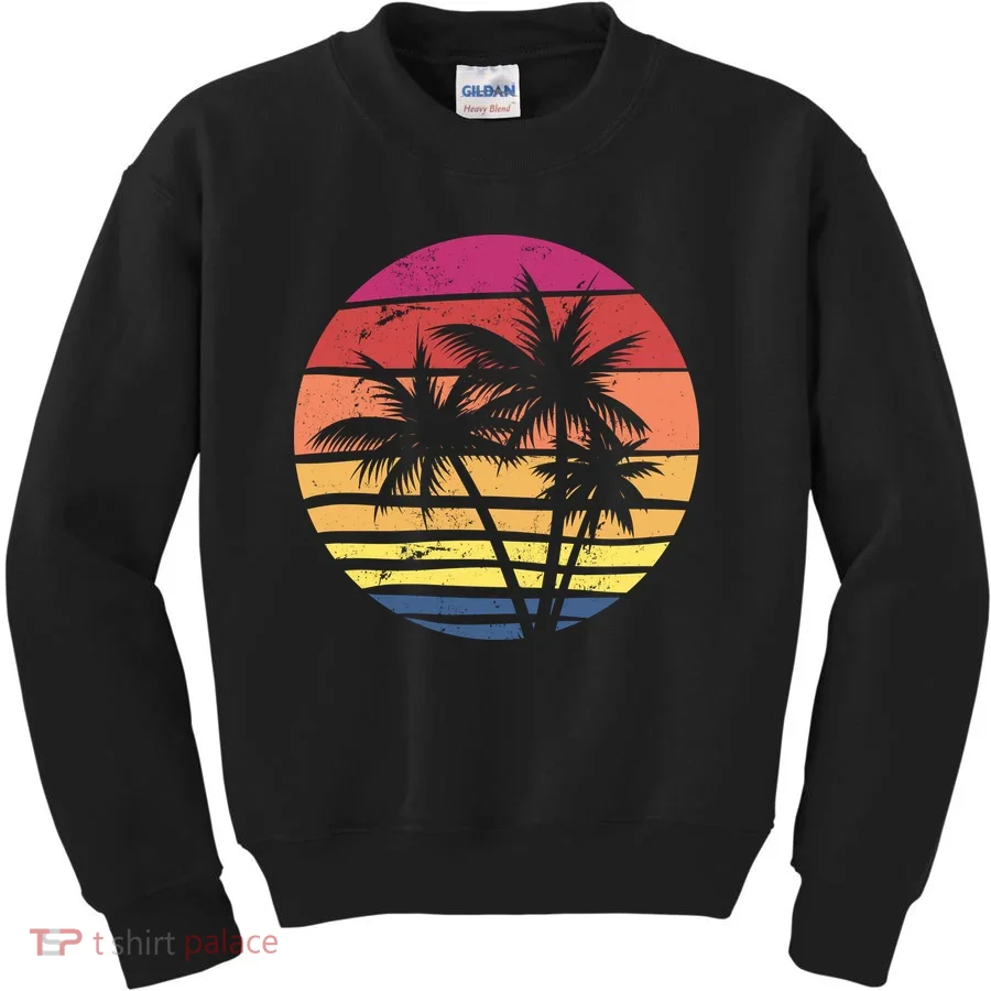 Summer Colorful Palm Tree Retro Sunset Kids Sweatshirt