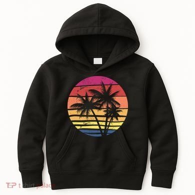 Summer Colorful Palm Tree Retro Sunset Kids Hoodie