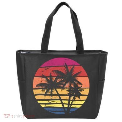 Summer Colorful Palm Tree Retro Sunset Tote Bag