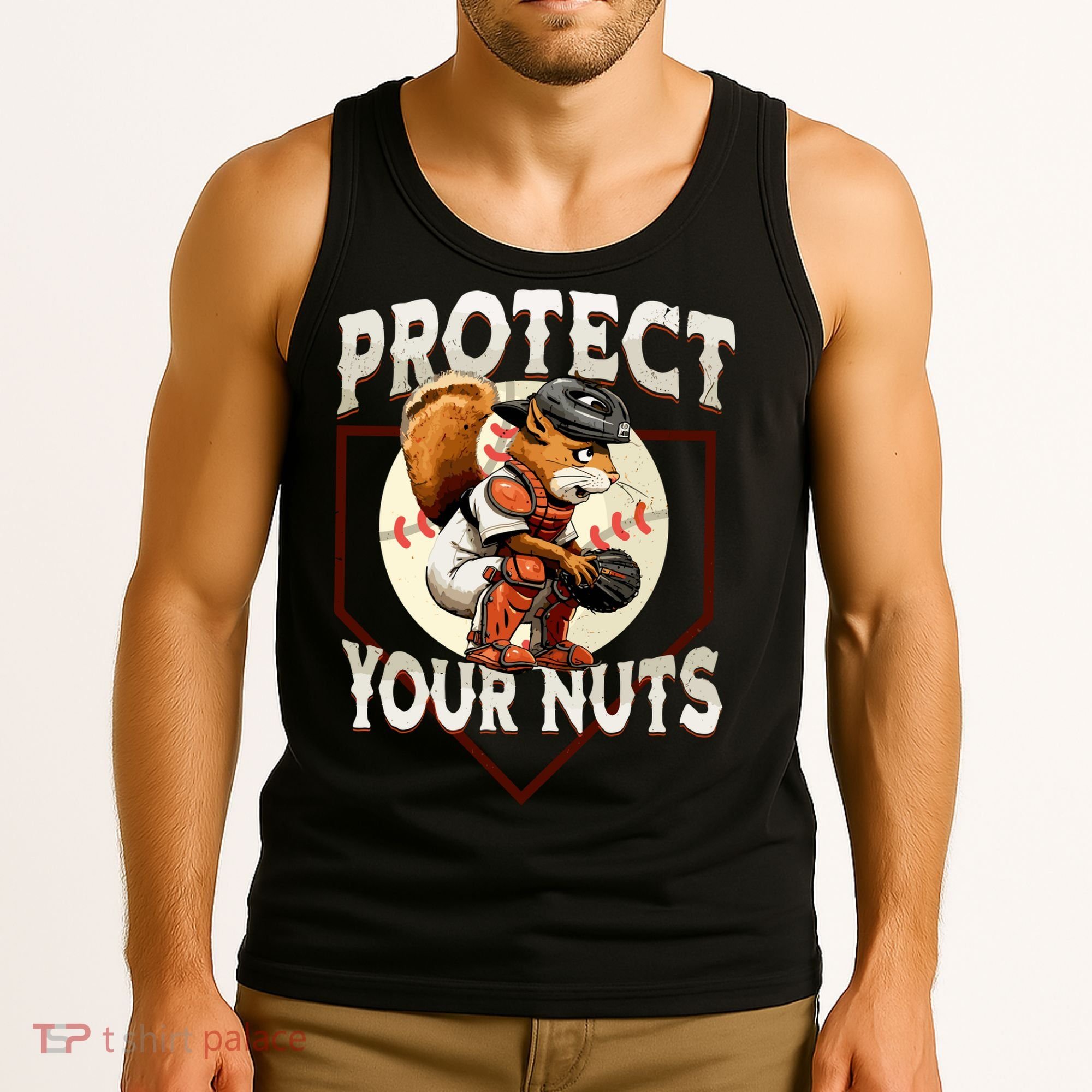 Squirrel Catcher Protect Your Nuts Funny Baseball Tank Top