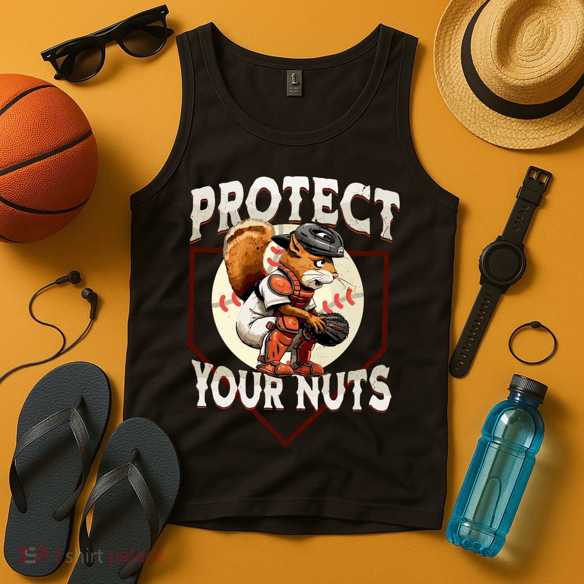 Squirrel Catcher Protect Your Nuts Funny Baseball Tank Top