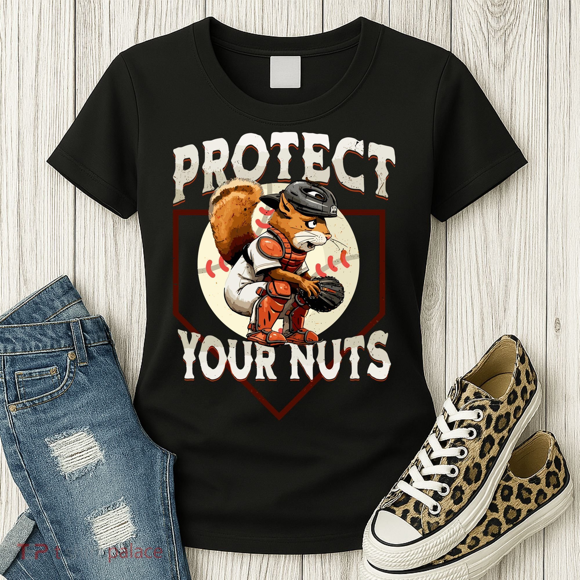 Squirrel Catcher Protect Your Nuts Funny Baseball Women's T-Shirt