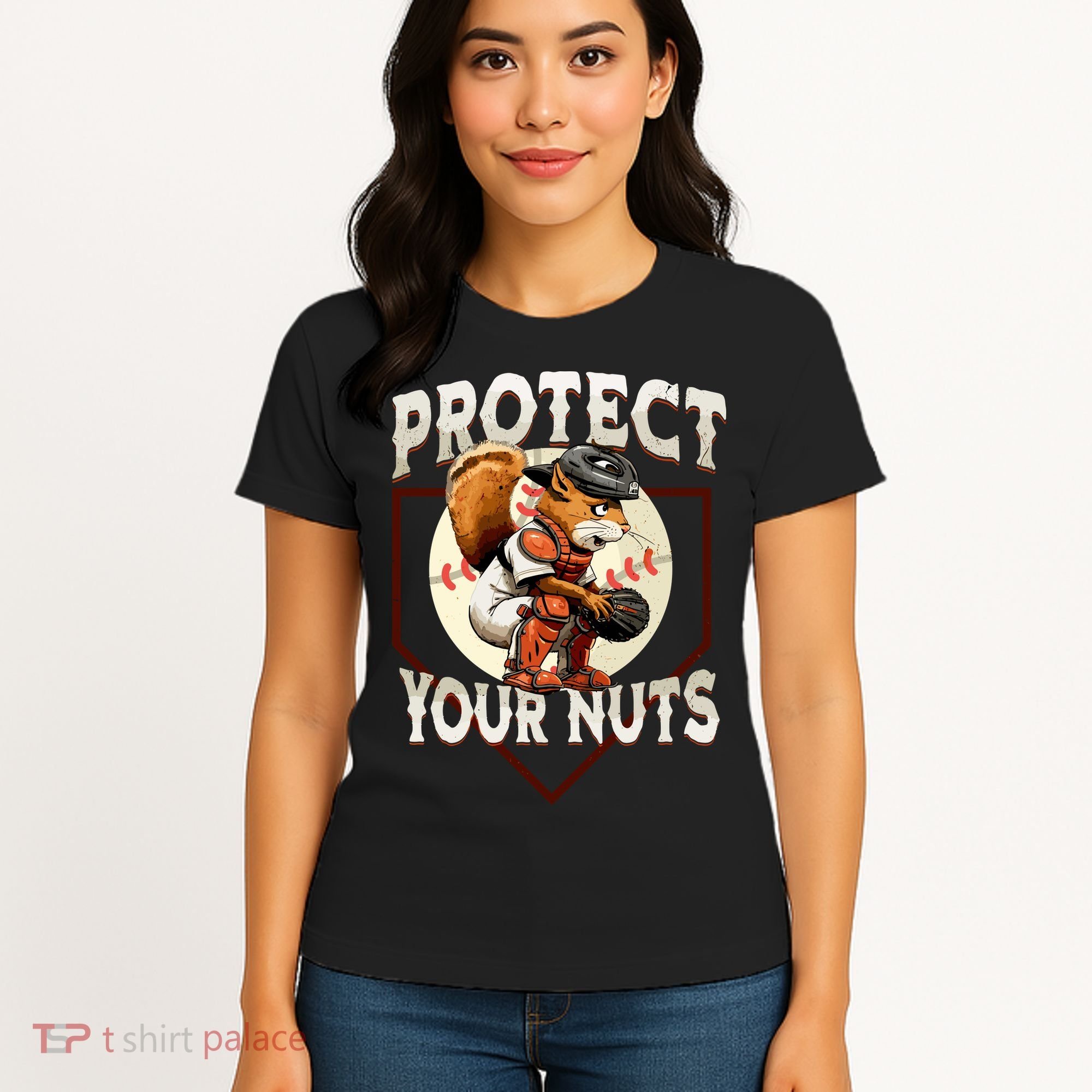 Squirrel Catcher Protect Your Nuts Funny Baseball Women's T-Shirt