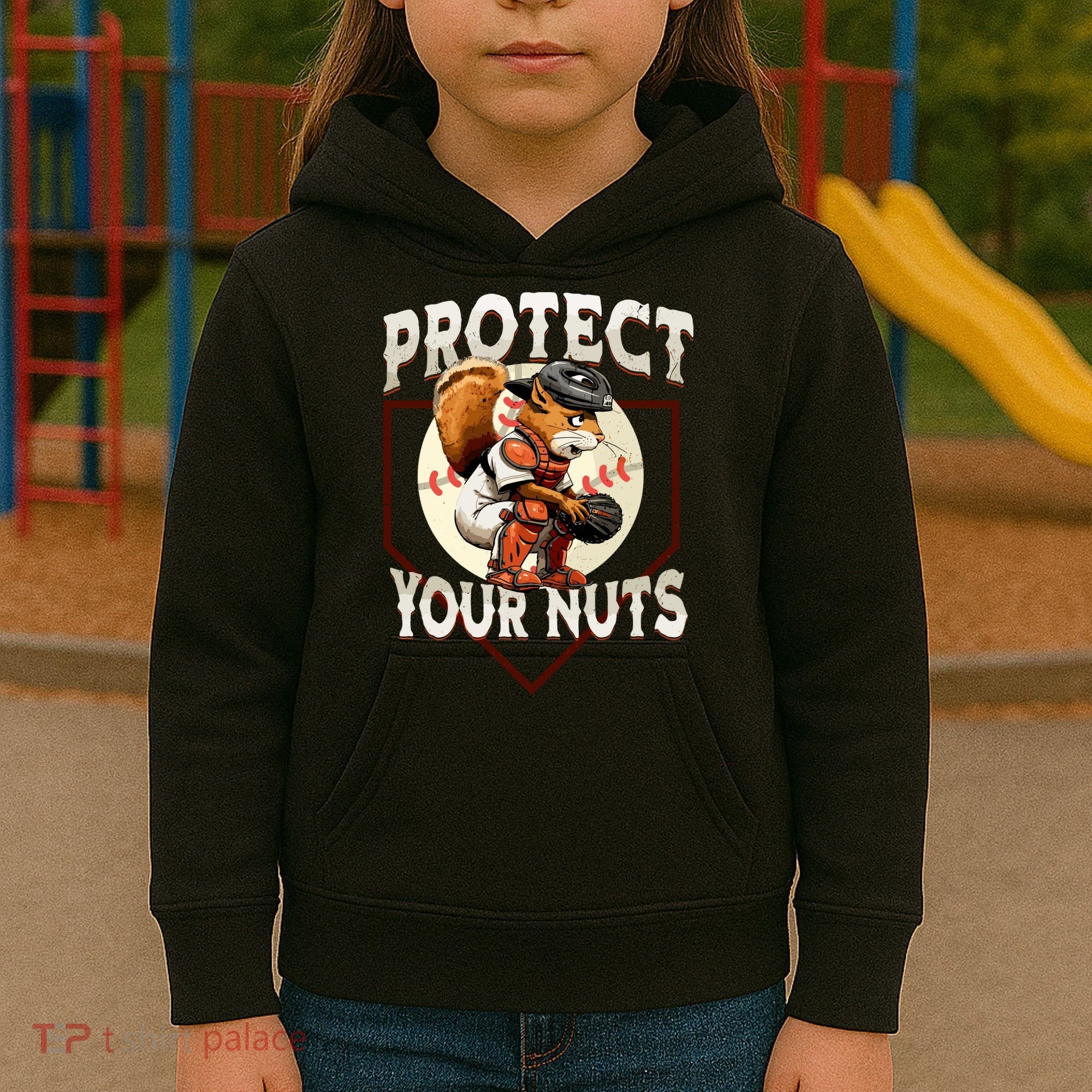 Squirrel Catcher Protect Your Nuts Funny Baseball Kids Hoodie